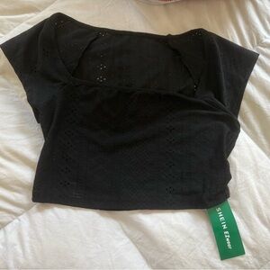 SHEIN Black Eyelet Crop Top